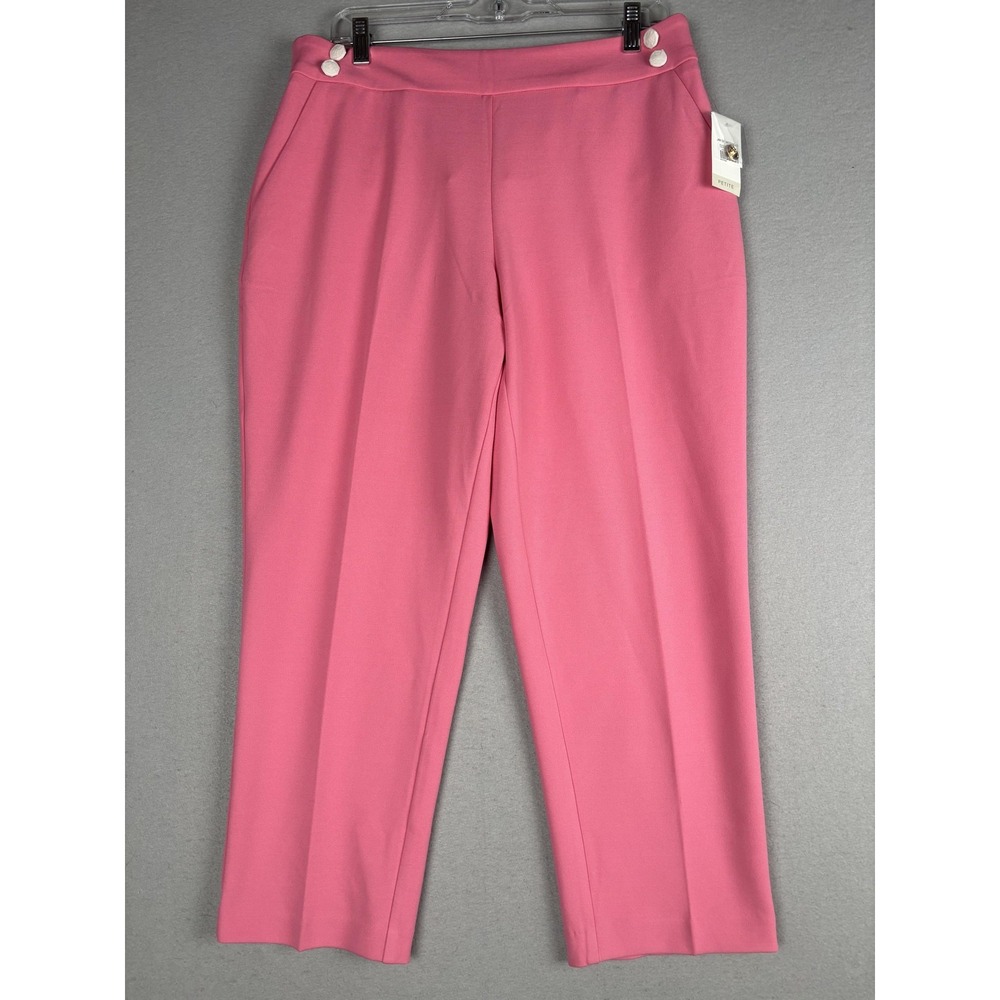 Cato Pants Womens L Petite Pink Crepe Straight Leg Ankle Pull On Elastic Waist